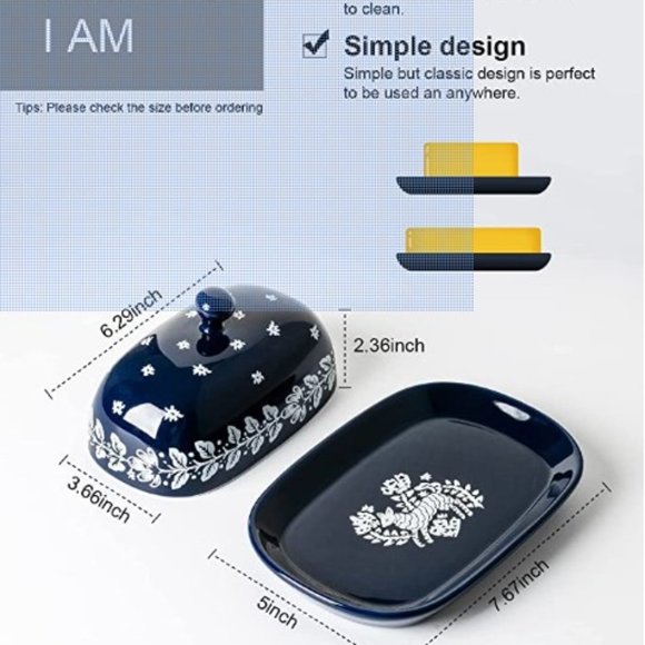 XELA Dining Porcelain Butter Dish Eastwest Coast Butter Container W